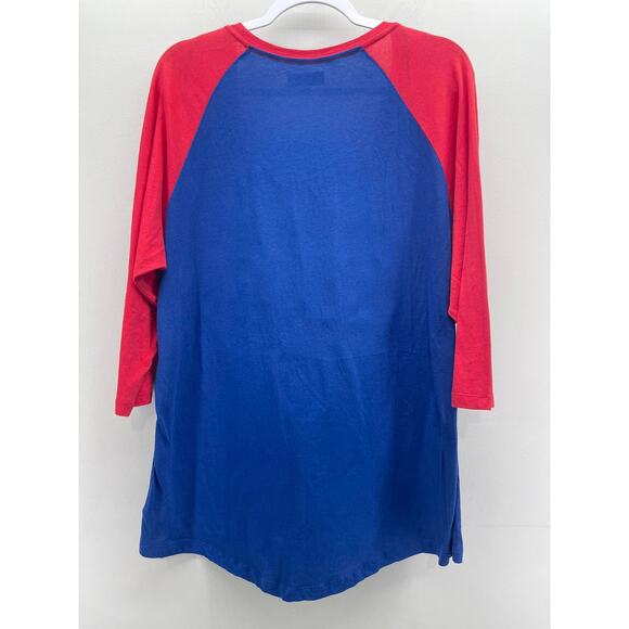 5th & Ocean Kansas Jayhawks Blue Red Baseball Style 3/4 Sleeve Scoop Neck Tshirt - Picture 2 of 6